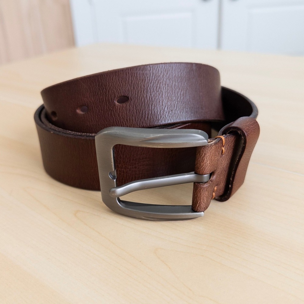 Mens Leather Belt Size 46 Brown Gunmetal Buckle Heritage Preppy Office Classic - Picture 2 of 6